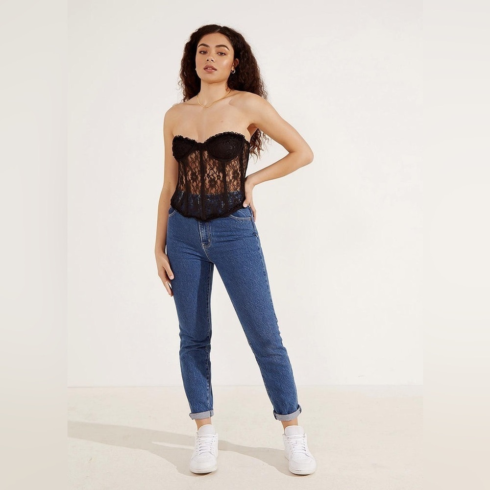Urban Outfitters Lioness The Plaza Lace Bustier Black Corset Strapless Top EUC M - Picture 2 of 12